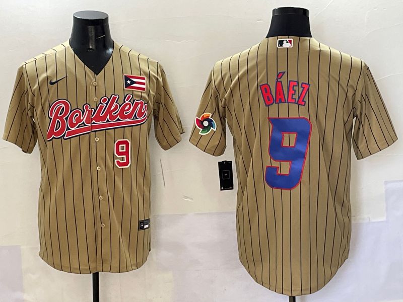 Men Puerto Rico #9 Baez Brown Stripe Joint Name 2025 Nike MLB Jersey style 3